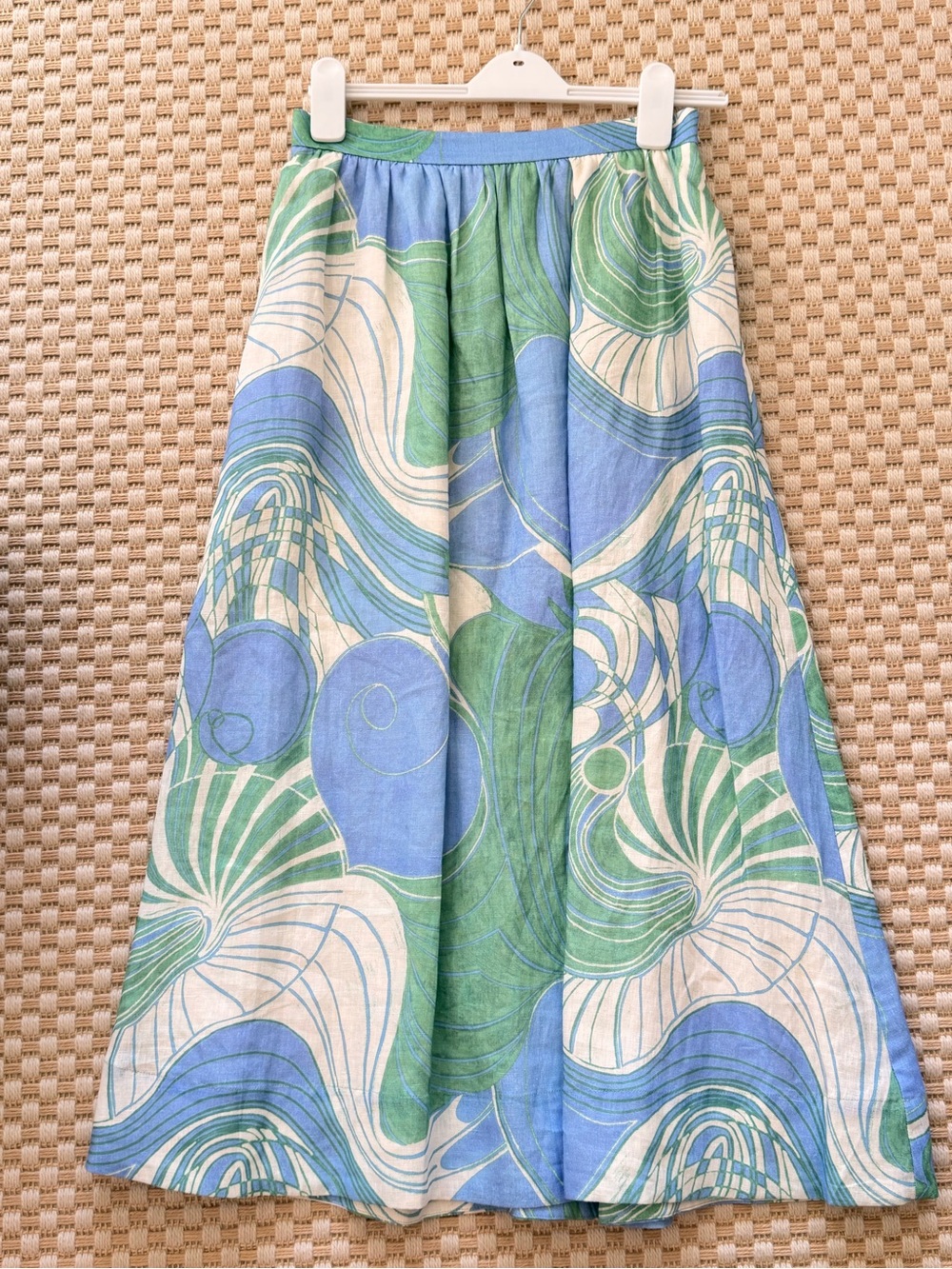 RHODE Blue, Green & Cream Wave-Print A-Line Skirt